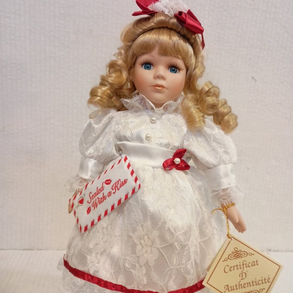 Valentine Day Doll Bisque Porcelain Doll "Sealed with a Kiss" Collector's Choice